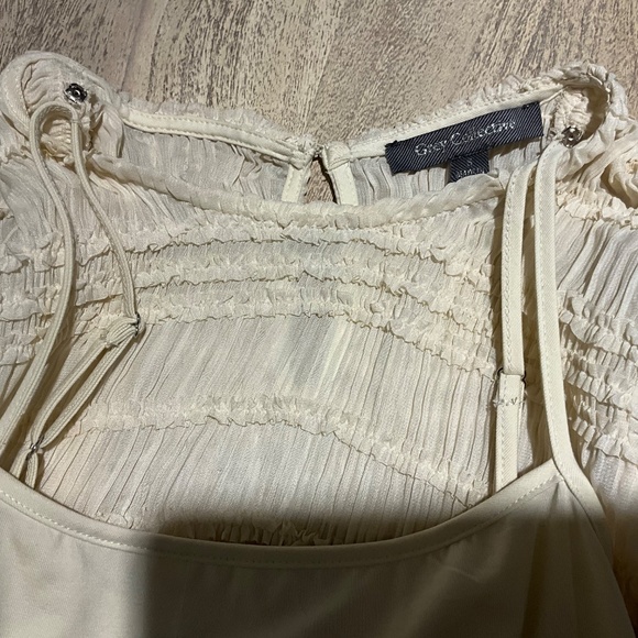 GREY COLLECTIVE Off-White Ruffle Long Sleeve Shirred Chiffon Top Blouse Small - Picture 10 of 11